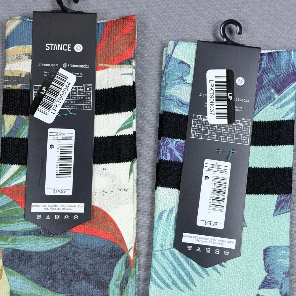 Stance Mens L Multi Cotton Blend Crew Socks Tropical Floral Striped 4 Pack New